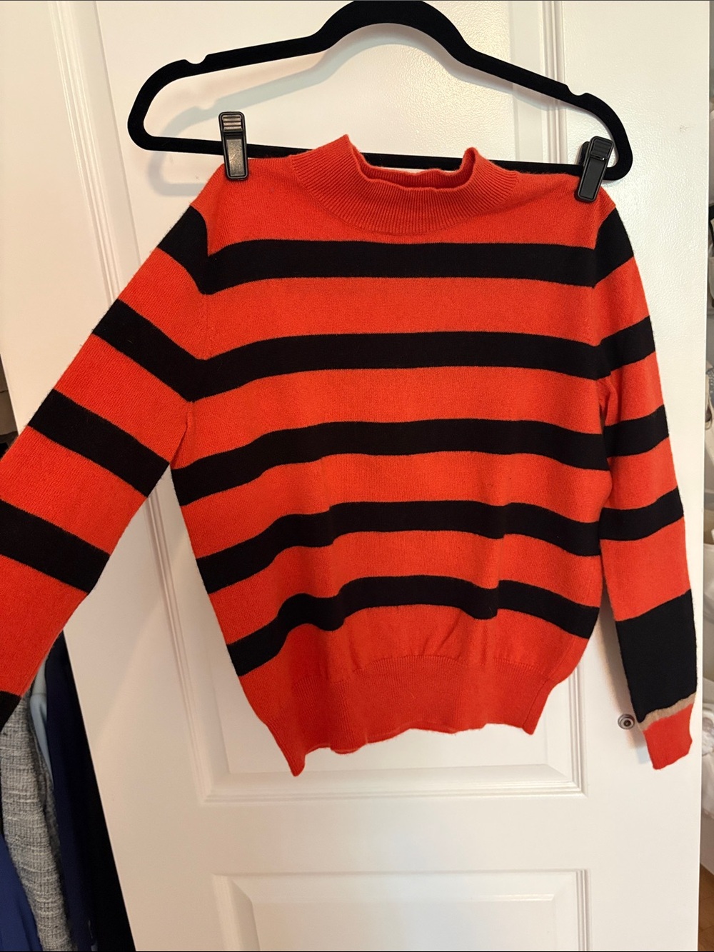 Cashmere Striped Crewneck Sweater - Orange & Black